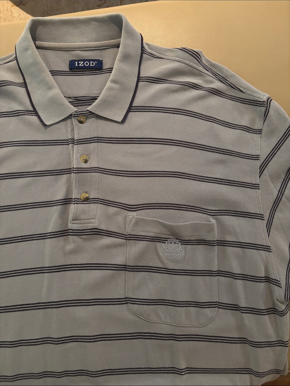Vintage IZOD Light Blue Polo with Navy Stripe Detail